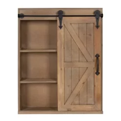 Decorative Wood Wall Storage Cabinet With Vanity Mirror And Sliding Barn Door Rustic Brown - Kate & Laurel All Things Decor -Northlight Store GUEST 76cd049a 9936 4003 b29e fdf4e4f18b6c