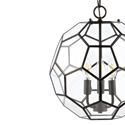 13.5" 3-Light Bee Modern Farmhouse Iron/Glass LED Pendant Oil Rubbed Bronze/Clear - JONATHAN Y 4 13.5" 3-Light Bee Modern Farmhouse Iron/Glass LED Pendant Oil Rubbed Bronze/Clear - JONATHAN Y - Image 4