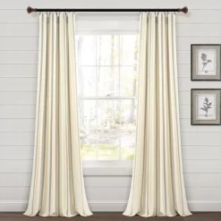 Home Boutique Farmhouse Stripe Yarn Dyed Cotton Window Curtain Panels Yellow/Gray 42X84 Set