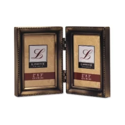 Lawrence Frames Antique Gold Brass Hinged Double 2x3 Picture Frame-Beaded Edge Design 11423D
