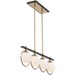 Possini Euro Design Carlyn Brass Black Linear Island Pendant Chandelier 33" Wide Modern White Glass Shade 4-Light LED Fixture For Dining Room Kitchen -Northlight Store GUEST 7b723cfb 4a18 401d 8111 b6d8a9faf61f