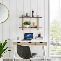 32.3" X 22" 2 Tier Metal And Wood Hanging Bracket Wall Mounted Shelf Gold - Danya B. -Northlight Store GUEST 7cfa89d0 31b0 43bf a56e 36953b3f4398