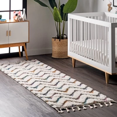 2'8"x8' Rumi High-Low Chevron Tassel Area Rug Beige Runner - NuLOOM 1 2'8"x8' Rumi High-Low Chevron Tassel Area Rug Beige Runner - NuLOOM