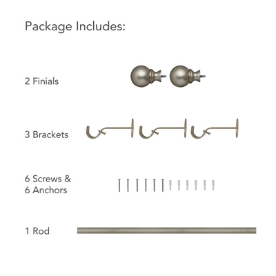 Cordelia 1" Window Drapery Single Curtain Rod With Globe Ball Finial - Elrene Home Fashions 4 Cordelia 1" Window Drapery Single Curtain Rod With Globe Ball Finial - Elrene Home Fashions - Image 4