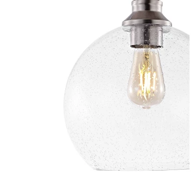 9.75" LED 1-Light Marla Iron/Seeded Glass Pendant Nickel/Clear - JONATHAN Y 4 9.75" LED 1-Light Marla Iron/Seeded Glass Pendant Nickel/Clear - JONATHAN Y - Image 4