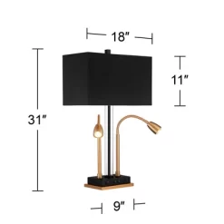 Possini Euro Design Griffin Modern Gooseneck Desk Lamp 31" Tall Gold With USB Charging Port Black Metal Rectangular Shade For Bedroom Living Room Kids -Northlight Store GUEST 84f94691 90ab 4e43 9de2 30874de1779a