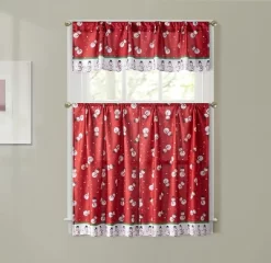 Kate Aurora Holiday Living Christmas Snowman Toss Complete 3 Pc Kitchen Curtain Tier & Valance Set - 58 In. W X 36 In. L