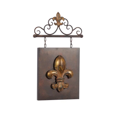 Metal Fleur De Lis Suspended Wall Decor With Scrollwork Hanger Bronze - Olivia & May 5 Metal Fleur De Lis Suspended Wall Decor With Scrollwork Hanger Bronze - Olivia & May - Image 5
