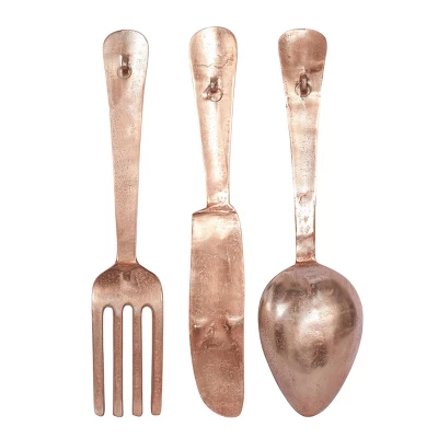 Set Of 3 Aluminum Utensils Knife Spoon And Fork Wall Decors Gold - Olivia & May 3 Set Of 3 Aluminum Utensils Knife Spoon And Fork Wall Decors Gold - Olivia & May - Image 3