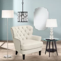 Possini Euro Design Simplicity Modern Floor Lamp 59" Tall Brushed Nickel Silver Off White Tapered Drum Shade For Living Room Bedroom Office House Home -Northlight Store GUEST 89441d69 84ed 4940 8417 f867d4af1a77