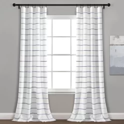 Home Boutique Ombre Stripe Yarn Dyed Cotton Window Curtain Panels Navy/Multi 40X95 Set