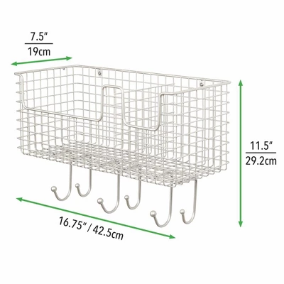 MDesign Metal Storage Organizer Basket With 6 Hooks - Wall Mount 3 MDesign Metal Storage Organizer Basket With 6 Hooks - Wall Mount - Image 3