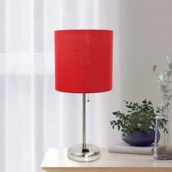 19.5" Bedside Power Outlet Base Metal Table Desk Lamp Brushed Steel With Fabric Shade Red - Creekwood Home 13 19.5" Bedside Power Outlet Base Metal Table Desk Lamp Brushed Steel With Fabric Shade Red - Creekwood Home -Northlight Store GUEST 8d8af5a3 ada7 4b23 8e5a 0684e2d904a0
