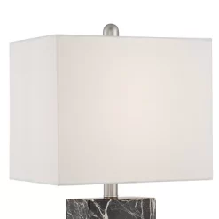 360 Lighting Connie Modern Table Lamps Set Of 2 With White Marble Riser 25" High Black Faux Marble USB Charging Port White Rectangular Shade For Desk