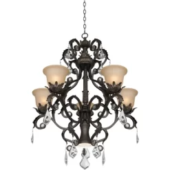 Kathy Ireland French Bronze Chandelier 31" Wide Rustic Crystal Amber Bell Glass 5-Light Fixture For Dining Room House Home Kitchen -Northlight Store GUEST 90864533 cf2b 45e0 af88 4e568a38d28d