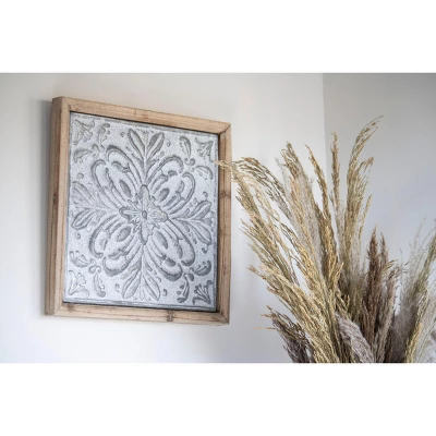 Whitewashed Tin Tile With Wood Frame Wall Decor - Foreside Home & Garden 6 Whitewashed Tin Tile With Wood Frame Wall Decor - Foreside Home & Garden - Image 6