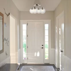 18" 4-Light Piper Farmhouse Rustic Iron/Glass LED Semi Flush Mount Nickel/Clear - JONATHAN Y -Northlight Store GUEST 96676dc3 db2f 44af 92a8 8e052679df65