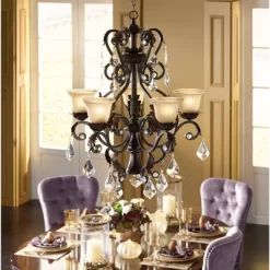 Kathy Ireland French Bronze Chandelier 31" Wide Rustic Crystal Amber Bell Glass 5-Light Fixture For Dining Room House Home Kitchen -Northlight Store GUEST 99c3341d 9d27 4280 9c2f 06d0ae3bb94a