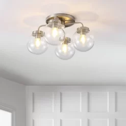 18" 4-Light Piper Farmhouse Rustic Iron/Glass LED Semi Flush Mount Nickel/Clear - JONATHAN Y -Northlight Store GUEST 9ae0360b 4aaf 4c46 b0a7 d64cad718f2c