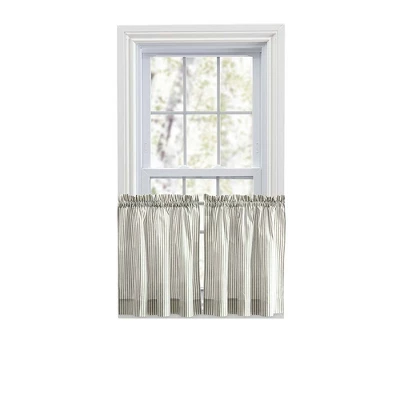 Ellis Curtain Plaza Classic Ticking Stripe Printed On Natural Ground 1.5" Rod Pocket Tailored Tiers Sage 4 Ellis Curtain Plaza Classic Ticking Stripe Printed On Natural Ground 1.5" Rod Pocket Tailored Tiers Sage - Image 4