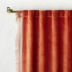 1pc Light Filtering Velvet Macrame Trim Window Curtain Panel Burnt Orange - Opalhouse™ Designed With Jungalow™ -Northlight Store GUEST 9bfd56a0 ad5c 4df0 98b1 851ec6623ce3