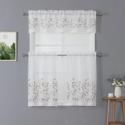 Kate Aurora Shabby Sheer Embroidered Complete 3 Piece Floral Rod Pocket Cafe Kitchen Curtain Tier & Valance Set -Northlight Store GUEST 9c7c023a e135 4cf8 85dc fc0de1b9e3c2