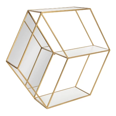 26" X 7" X 23" Lintz Hexagon Shelves With Mirror - Kate & Laurel All Things Decor 6 26" X 7" X 23" Lintz Hexagon Shelves With Mirror - Kate & Laurel All Things Decor - Image 6