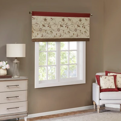 50"x18" Monroe Embroidered Window Valance Red - Madison Park 1 50"x18" Monroe Embroidered Window Valance Red - Madison Park
