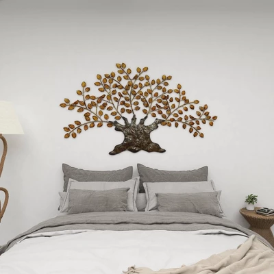 Traditional Metal Tree Indoor Outdoor Wall Decor With Leaves Brown - Olivia & May 12 Traditional Metal Tree Indoor Outdoor Wall Decor With Leaves Brown - Olivia & May - Image 12