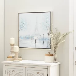 Canvas Eiffel Tower Framed Wall Art With Silver Frame Blue - Olivia & May