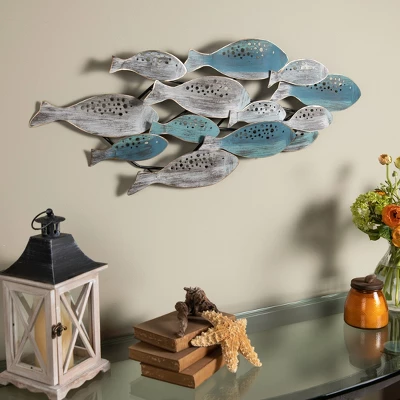 35.75" X 14.75" School Of Fish Metal Wall Art Sculpture Blue/Green/Silver - Danya B. 2 35.75" X 14.75" School Of Fish Metal Wall Art Sculpture Blue/Green/Silver - Danya B. - Image 2