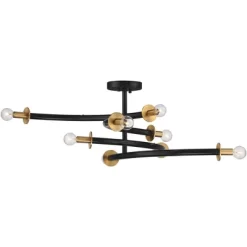 Possini Euro Design Alturus Modern Ceiling Light Semi Flush Mount Fixture 34" Wide Gloss Black Warm Brass 8-Light For Bedroom Living Room Hallway Home -Northlight Store GUEST a23c2c3a 3277 4efb 860b 0658359a3046