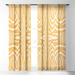 Little Dean Yellow Mustard Boho Stripe Single Panel Sheer Window Curtain - Deny Designs