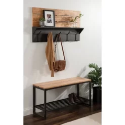 42" X 22" Samuels Decorative Wall Shelf With Hooks Rustic Brown/Black - Kate & Laurel All Things Decor -Northlight Store GUEST a59be970 a877 44ae a9de 0f734b810b58