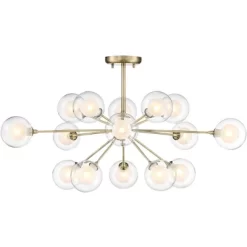 Possini Euro Design Modern Ceiling Light Semi Flush Mount Fixture Sputnik Brass 30 1/2" Wide 15-Light Double Glass Ball Hallway -Northlight Store GUEST a5d5d52f e87f 49d6 be3a b66722eec602