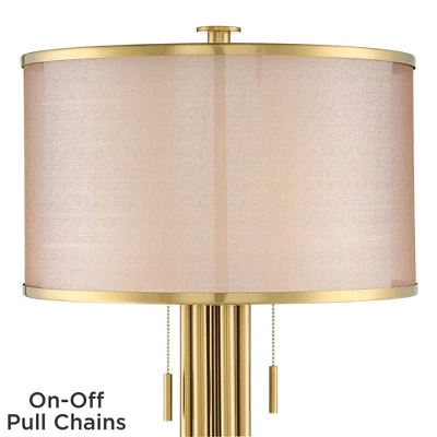 Possini Euro Design Granview Modern Table Lamp 32 1/2" Tall Brass Column Taupe Organza Outer Off White Linen Inner Drum Shade For Bedroom Living Room 3 Possini Euro Design Granview Modern Table Lamp 32 1/2" Tall Brass Column Taupe Organza Outer Off White Linen Inner Drum Shade For Bedroom Living Room - Image 3