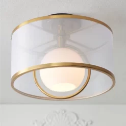 Possini Euro Design Carlyn Modern Art Deco Ceiling Light Semi Flush Mount Fixture 14" Wide Warm Brass Black Orb Organza Drum Shade For Bedroom Kitchen -Northlight Store GUEST b0a93f2c 7fc3 44f1 92e6 b0624b61fdc0