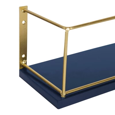 24" X 4" 2pk Benbrook Wood And Metal Floating Wall Shelf Set Blue/Gold - Kate & Laurel All Things Decor 2 24" X 4" 2pk Benbrook Wood And Metal Floating Wall Shelf Set Blue/Gold - Kate & Laurel All Things Decor - Image 2