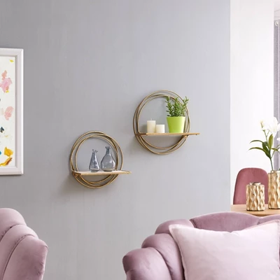 Set Of 2 Floating Rings Wall Shelves Gold - Danya B. 2 Set Of 2 Floating Rings Wall Shelves Gold - Danya B. - Image 2