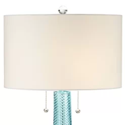 Possini Euro Design Modern Table Lamps 28.5" Tall Set Of 2 Light Sky Blue Fluted Glass White Drum Shade For Living Room Bedroom Office Family -Northlight Store GUEST baeaf23b c670 4011 8cc8 3b7264d65662