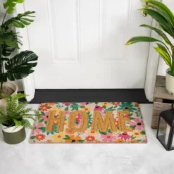 Northlight Pink And Orange Floral "Home" Outdoor Natural Coir Doormat 18" X 30"