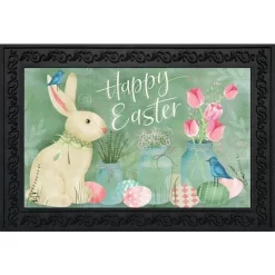 Easter Bunny And Tulips Primitive Doormat Floral 30" X 18" Briarwood Lane
