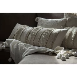 White Oversized 14x36" Hand Woven Decorative Cotton And Jute Lumbar Throw Pillow With Hand Tied Fringe - Foreside Home & Garden -Northlight Store GUEST bf54b5fc a09d 43f6 9895 cca9c8afc49b