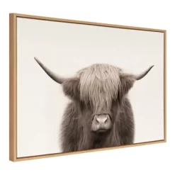 23" X 33" Sylvie Highland Cow Color Framed Canvas By The Creative Bunch Studio Natural - Kate And Laurel