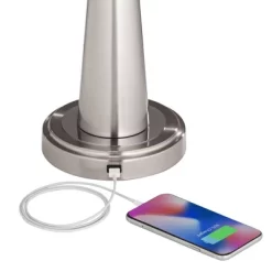 360 Lighting Karla Art Deco Style Table Lamps 25" High Set Of 2 Brushed Nickel With USB Charging Port And Table Top Dimmers White Fabric Drum For Desk -Northlight Store GUEST c260550a 1212 48ce 8e3a 12942738bf95