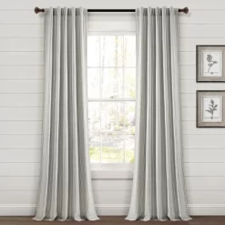 Home Boutique Farmhouse Vintage Stripe Yarn Dyed Cotton Back Tab/Rod Pocket Window Curtain Panels Gray 40X84 Set