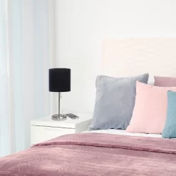 19.5" Bedside USB Port Feature Metal Table Desk Lamp Brushed Steel With Black Fabric Shade - Creekwood Home -Northlight Store GUEST c4f245f1 cc77 447b bf83 88392b512e50