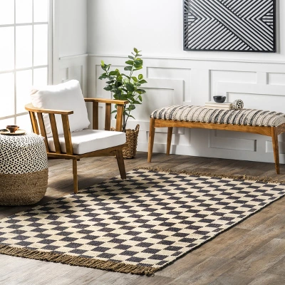 NuLOOM Connie Checkered Wool/Jute Tasseled Area Rug 1 NuLOOM Connie Checkered Wool/Jute Tasseled Area Rug