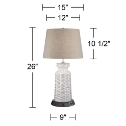 360 Lighting Helene Country Cottage Table Lamp 26" High Cream White Ceramic With Dimmable USB Workstation Base Tan Drum Linen For Living Room Desk -Northlight Store GUEST c8870944 48a0 4b59 974e 936cd968e8fb