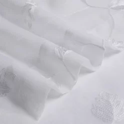 Trinity Short Sheer Kitchen Curtains Floral Embroidered Faux Linen